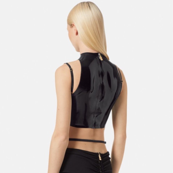 Versace Medusa Latex Crop Top, Black - Picture 4 of 14